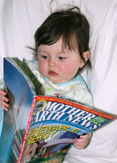 
Six-month-old Isa Raven gets a head start on wiser living.
